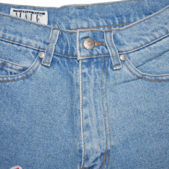 Vintage USA American Flag Denim Jean Shorts Fringe Rare Size 30 Hot Pants - Picture 7 of 9